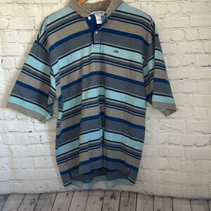 Ecko Unltd. Shirt Mens M Polo Blue White‎ Striped Short Sleeve Logo RN# 93536